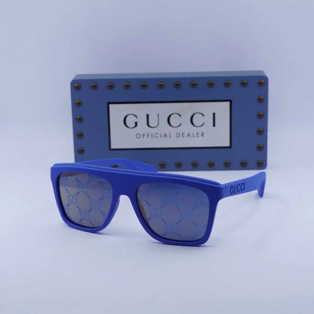 Gucci GG1570S 004 Square Sunglasses - Blue/Bronze & Blue with GG Pattern